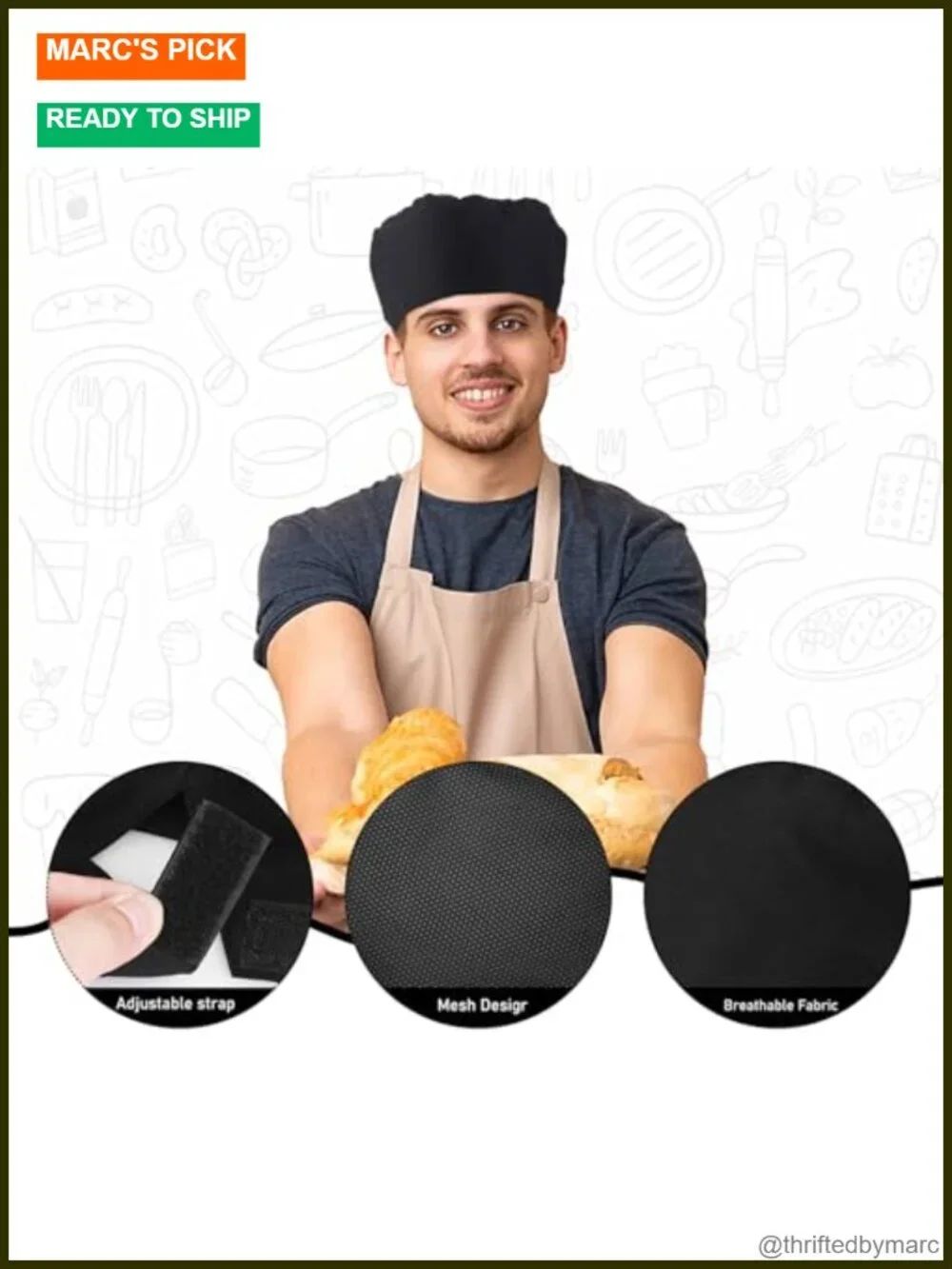 Unisex Chef Hats Adjustable Mesh Top Skull Cap Cotton Kitchen Cooking Hat
